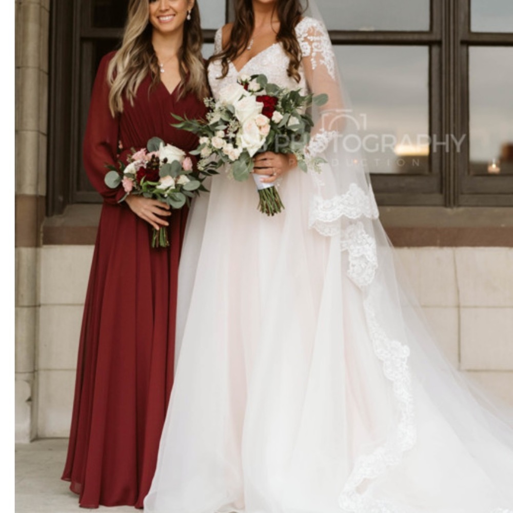 Burgundy Chiffon Bridesmaid Dress